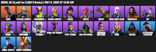 [PC/PSN/XBOX] | 22 skins | Fade | Eternal Knight | Wolverine | Scuba Jonesy | Jules | Ocean | Groot | Dark Wild Card | Aquaman | Kit | Siona | Full Access