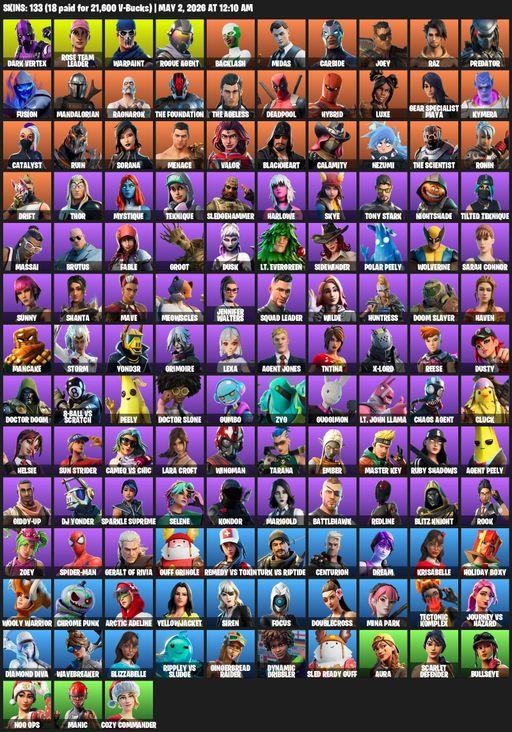 [PC/PSN/XBOX] | 133 skins | 600 V-bucks | Leviathan Axe | OG STW | Lara Croft | Dark Vertex | Rose Team Leader | Warpaint | Rogue Agent | Backlash | Full Access