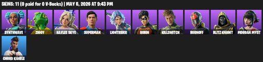 [PC/PSN/XBOX] | 11 skins | Synthwave | Ziggy | Haylee Skye | Superman | Lightrider | Robin | Killswitch | Burnoff | Blitz Knight | Morgan Myst | Full Access
