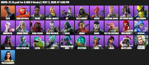 [PC/PSN/XBOX] | 31 skins | 500 V-bucks | Fade | Hero Baymax | Shuri | Scuba Jonesy | Kit | Blitz Knight | Ocean | Captain Jones | The Night Rose | Full Access