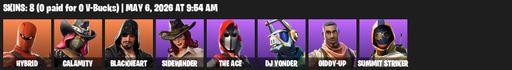 [PC/PSN/XBOX] | 8 skins | Hybrid | Calamity | Blackheart | Sidewinder | The Ace | DJ Yonder | Giddy-up | Summit Striker | Reckoning | Dragon's Claw | Full Access