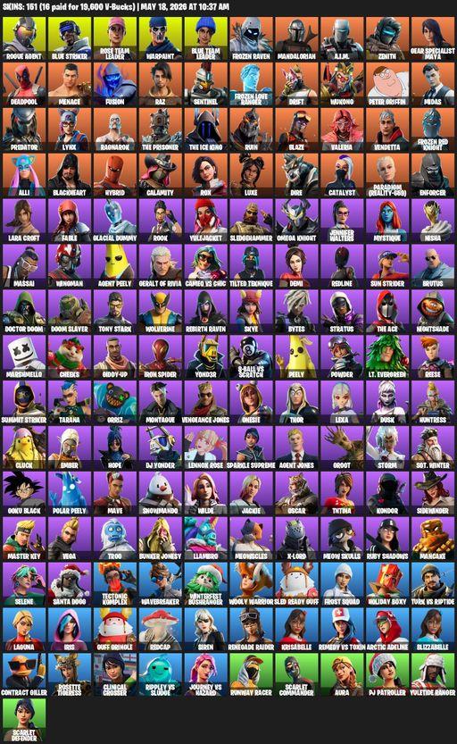 [PC/XBOX] | 151 skins | Leviathan Axe | Merry Mint Axe | OG STW | Renegade Raider | Lara Croft | Rogue Agent | Blue Striker | Rose Team Leader | Full Access