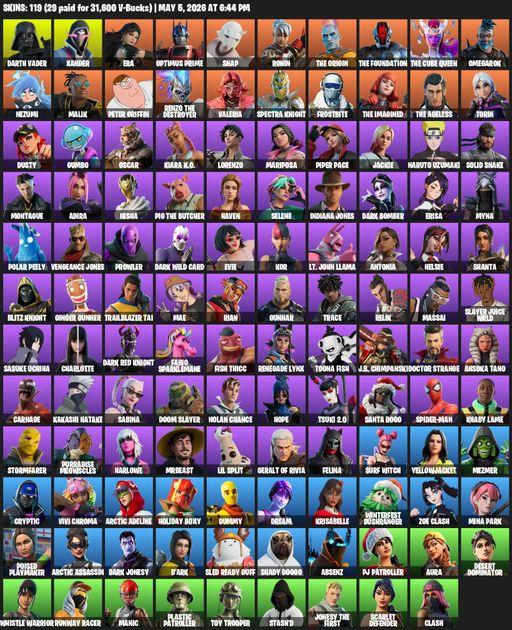 [PC/XBOX] | 119 skins | Reaper Axe | Darth Vader | Xander | Era | Optimus Prime | Snap | Ronin | The Origin | The Foundation | The Cube Queen | Full Access