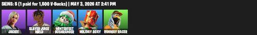 [PC/PSN/XBOX] | 5 skins | Jackie | Slayer Juice WRLD | Winterfest Bushranger | Holiday Boxy | Runway Racer | Ember Pick | Dumbbell Driver | Mercurial | Full Access