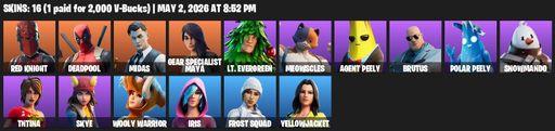[PC/PSN/XBOX] | 16 skins | Red Knight | Deadpool | Midas | Gear Specialist Maya | Lt. Evergreen | Meowscles | Agent Peely | Brutus | Polar Peely | Full Access
