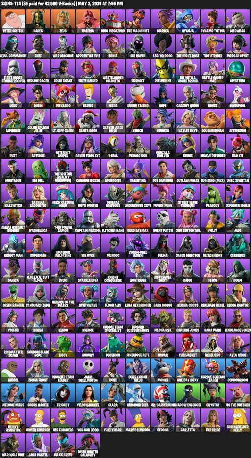 [PC/PSN] | 174 skins | Peter Griffin | Hades | Zeus | Valeria | Dino Megazord | The Machinist | Marika | Nyanja | Dynamo TNTina | Meowdas | Full Access