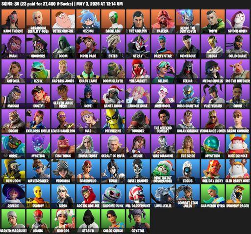 [PC/PSN] | 86 skins | Reaper Axe | Kado Thorne | Paradigm (Reality-659) | Peter Griffin | Nezumi | Backlash | The Ageless | Valeria | Full Access
