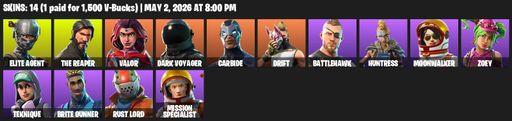 [PC/XBOX] | 14 skins | Take The L | The Reaper | Elite Agent | Valor | Dark Voyager | Carbide | Drift | Battlehawk | Huntress | Moonwalker | Zoey | Full Access