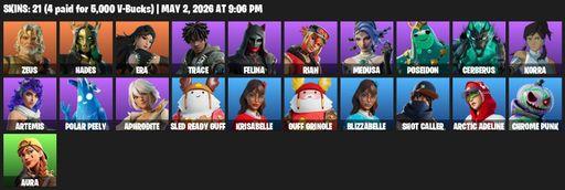 [PC/PSN/XBOX] | 21 skins | Zeus | Hades | Era | Trace | Felina | Rian | Medusa | Poseidon | Cerberus | Korra | Artemis | Polar Peely | Aphrodite | Full Access