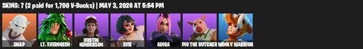 [PC/PSN/XBOX] | 7 skins | Snap | Lt. Evergreen | Dustin Henderson | Evie | Adira | Pig the Butcher | Wooly Warrior | Pairing Blades | Full Access