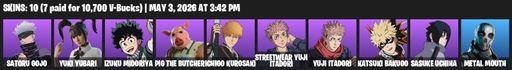 [PC/PSN/XBOX] | 10 skins | Satoru Gojo | Yuki Yubari | Izuku Midoriya | Pig the Butcher | Ichigo Kurosaki | Streetwear Yuji Itadori | Yuji Itadori | Full Access