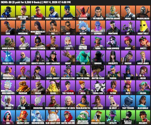 [PC/XBOX] | 80 skins | Leviathan Axe | OG STW | Lara Croft | Carbon Commando | Rose Team Leader | Prodigy | Point Patroller | Warpaint | Deadpool | Full Access