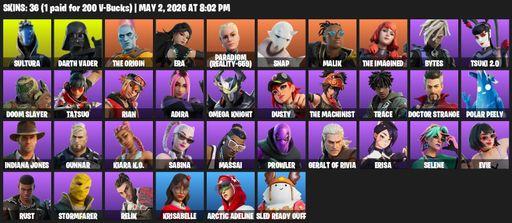 [PC/XBOX] | 36 skins | 600 V-bucks | Sultura | Darth Vader | The Origin | Era | Paradigm (Reality-659) | Snap | Malik | The Imagined | Bytes | Full Access