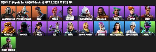 [PC/XBOX] | 21 skins | 950 V-bucks | Mandalorian | Eternal Knight | Fade | Ocean | Jennifer Walters | Snowmando | Aquaman | Siona | Reese | Mave | Full Access