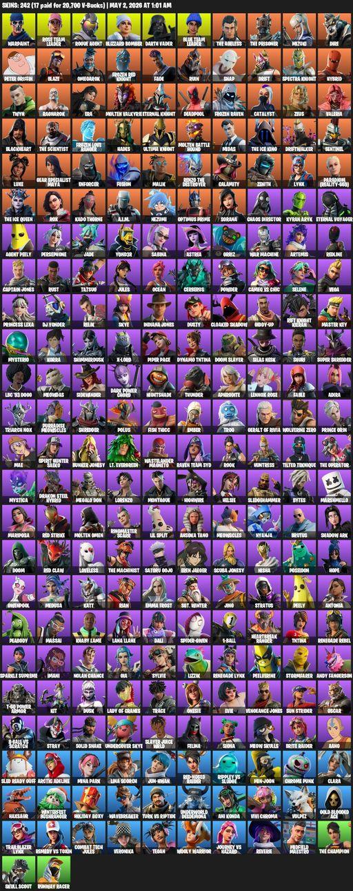 [PC/XBOX] | 242 skins | Merry Mint Axe | OG STW | Warpaint | Rose Team Leader | Rogue Agent | Blizzard Bomber | Darth Vader | Blue Team Leader | Full Access