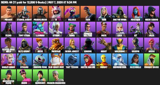 [PC/PSN/XBOX] | 44 skins | 700 V-bucks | Leviathan Axe | Menace | Eternal Knight | Mandalorian | Vi | Galaxia | Fade | Thor | Doctor Doom | Mystique | Full Access