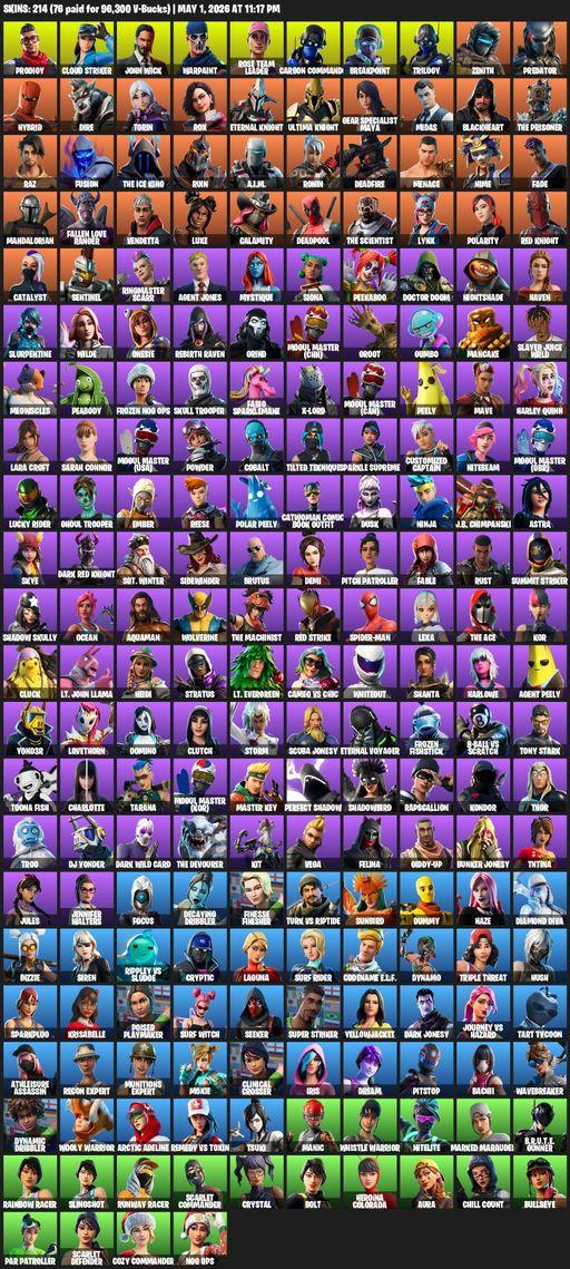 [PC/XBOX] | 214 skins | Leviathan Axe | OG STW | Lara Croft | Prodigy | Cloud Striker | John Wick | Warpaint | Rose Team Leader | Carbon Commando | Full Access