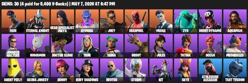 [PC/PSN/XBOX] | 30 skins | 1100 V-bucks | Fade | Eternal Knight | Gear Specialist Maya | Kymera | Joey | Deadpool | Midas | Zyg | Derby Dynamo | Full Access