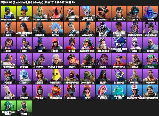 [PC/XBOX] | 62 skins | Point Patroller | Blue Team Leader | Spectra Knight | Deadpool | Drift | Renzo the Destroyer | Calamity | The Ageless | Zenith | Full Access