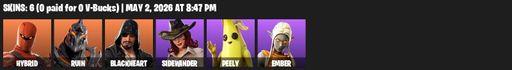 [PC/PSN/XBOX] | 6 skins | Hybrid | Ruin | Blackheart | Sidewinder | Peely | Ember | Dragon's Claw | Swag Smasher | Dread | Snakebite | Lockpick | Full Access