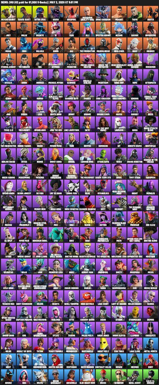 [PC/PSN] | 240 skins | Travis Scott | Lara Croft | Psycho Bandit | Astro Jack | Raven | Deadpool | Paradigm (Reality-659) | Spire Assassin | Menace | Full Access