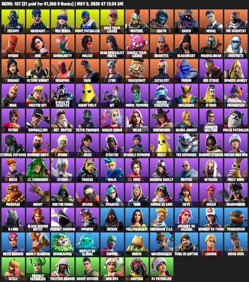 [PC/PSN/XBOX] | 107 skins | Merry Mint Axe | OG STW | Trilogy | Warpaint | Neo Versa | Point Patroller | Rose Team Leader | Sentinel | Zenith | Raven | Full Access