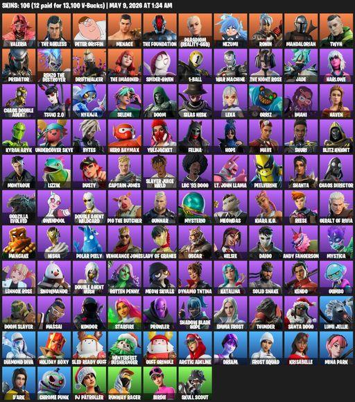 [PC/XBOX] | 106 skins | Valeria | The Ageless | Peter Griffin | Menace | The Foundation | Paradigm (Reality-659) | Nezumi | Ronin | Mandalorian | Twyn | Full Access