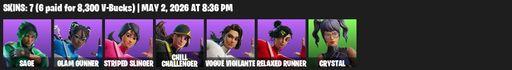 [PC/PSN/XBOX] | 7 skins | Sage | Glam Gunner | Striped Slinger | Chill Challenger | Vogue Vigilante | Relaxed Runner | Crystal | Hadean Key | Full Access