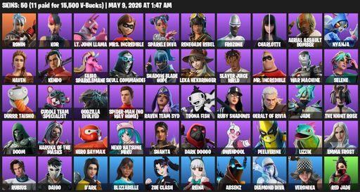 [PC/XBOX] | 50 skins | Ronin | Kor | Lt. John Llama | Mrs. Incredible | Sparkle Diva | Renegade Rebel | Frozone | Charlotte | Aerial Assault Bomber | Full Access