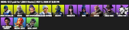 [PC/PSN/XBOX] | 13 skins | Point Patroller | Havoc | Sub Commander | Blizzard Bomber | Trilogy | Charlotte | Hope | Oscar | Silas Hesk | Toona Fish | Full Access