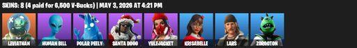 [PC/PSN/XBOX] | 8 skins | 600 V-bucks | Leviathan | Human Bill | Polar Peely | Santa Dogg | Yulejacket | Krisabelle | Lars | Zorgoton | Ol' Woody | Full Access
