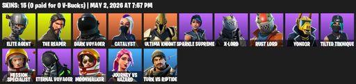 [PC/XBOX] | 15 skins | 900 V-bucks | Take The L | The Reaper | Elite Agent | Mako | Dark Voyager | Catalyst | Ultima Knight | Sparkle Supreme | X-Lord | Full Access