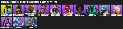 [PC] | 13 skins | Cloud Striker | Renegade Rebel | Aerial Assault Bomber | The Machinist | Santa Dogg | Yulejacket | LBC '93 Dogg | Cerberus | Jade | Full Access