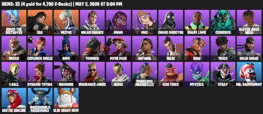 [PC/PSN] | 33 skins | Renzo the Destroyer | Era | Mizuki | Nolan Chance | Imani | Mae | Chaos Director | Khaby Lame | Cerberus | Slayer Juice WRLD | Full Access