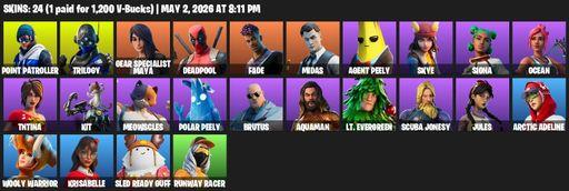 [PC/XBOX] | 24 skins | Point Patroller | Trilogy | Gear Specialist Maya | Deadpool | Fade | Midas | Agent Peely | Skye | Siona | Ocean | TNTina | Kit | Full Access