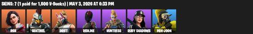 [PC/XBOX] | 7 skins | Rox | Sentinel | Drift | Redline | Huntress | Ruby Shadows | Min-joon | Rift Edge | Octane Whomper | Shadow Slicer | Full Access