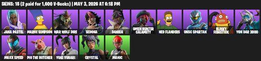 [PC/PSN/XBOX] | 15 skins | Jana Pastel | Marge Simpson | War Wolf Dire | Sedona | Danica | Omen Hunter Calamity | Ned Flanders | UNSC Spartan | Full Access