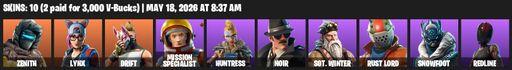 [PC/XBOX] | 10 skins | Take The L | Zenith | Lynx | Drift | Mission Specialist | Huntress | Noir | Sgt. Winter | Rust Lord | Snowfoot | Redline | Full Access