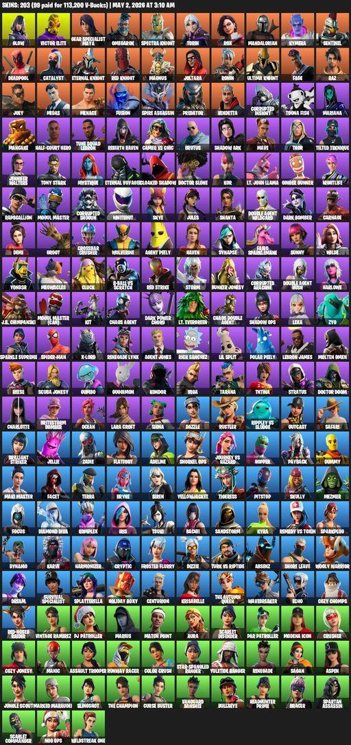 [PC] | 203 skins | Leviathan Axe | Lara Croft | Glow | Victor Elite | Gear Specialist Maya | Omegarok | Spectra Knight | Torin | Rox | Mandalorian | Full Access