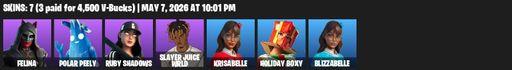 [PC/PSN/XBOX] | 7 skins | Felina | Polar Peely | Ruby Shadows | Slayer Juice WRLD | Krisabelle | Holiday Boxy | Blizzabelle | Axe-tral Form | Full Access