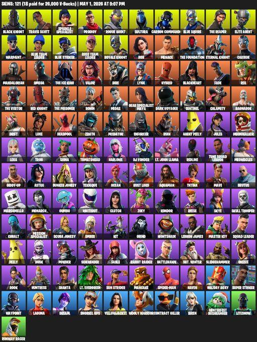 [PC/PSN/XBOX] | 121 skins | 550 V-bucks | Take The L | Floss | OG STW | Black Knight | Travis Scott | Sparkle Specialist | Royale Knight | The Reaper | Full Access