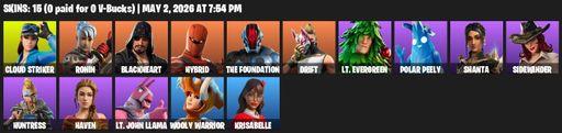 [PC/XBOX] | 15 skins | Cloud Striker | Ronin | Blackheart | Hybrid | The Foundation | Drift | Lt. Evergreen | Polar Peely | Shanta | Sidewinder | Full Access