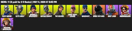 [PC/PSN/XBOX] | 11 skins | 2250 V-bucks | Take The L | Floss | OG STW | Sparkle Specialist | Royale Knight | The Reaper | Elite Agent | Blue Squire | Full Access