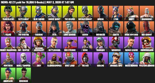 [PC/PSN/XBOX] | 42 skins | 700 V-bucks | Take The L | Royale Knight | The Reaper | Elite Agent | Blue Squire | Omega | Trailblazer | Rogue Agent | Full Access
