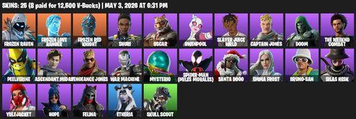 [PC/PSN/XBOX] | 25 skins | Frozen Raven | Frozen Love Ranger | Frozen Red Knight | Shuri | Oscar | Gwenpool | Slayer Juice WRLD | Captain Jones | Doom | Full Access