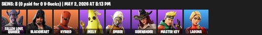 [PC/PSN/XBOX] | 8 skins | Fallen Love Ranger | Blackheart | Hybrid | Peely | Ember | Sidewinder | Master Key | Laguna | Swag Smasher | Dragon's Claw | Full Access