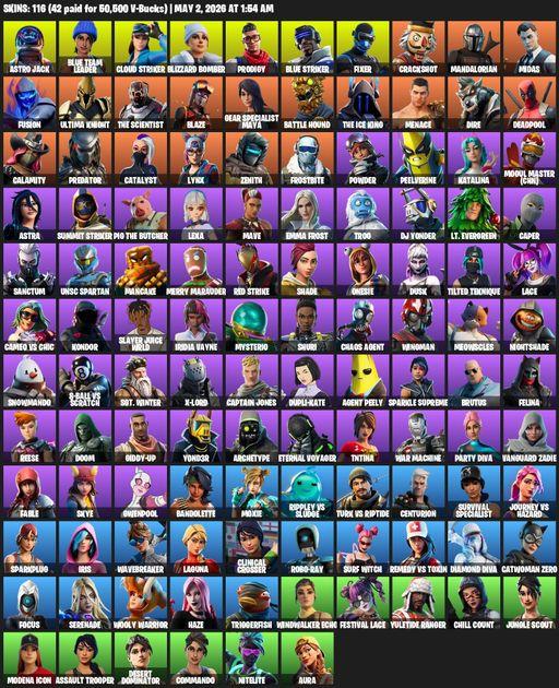 [PC/PSN/XBOX] | 116 skins | 550 V-bucks | Leviathan Axe | Astro Jack | Blue Team Leader | Cloud Striker | Blizzard Bomber | Prodigy | Blue Striker | Full Access