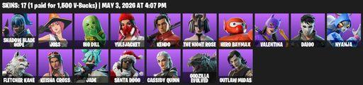 [PC/PSN/XBOX] | 17 skins | Shadow Blade Hope | Joss | Big Dill | Yulejacket | Kendo | The Night Rose | Hero Baymax | Valentina | Daigo | Nyanja | Full Access