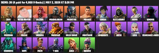 [PC/PSN/XBOX] | 26 skins | Zeus | Peter Griffin | Valeria | Mandalorian | Predator | Menace | Korra | Blitz Knight | Nisha | Kondor | Poseidon | Oscar | Full Access