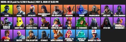 [PC] | 28 skins | Fixer | Midas | Catalyst | Gear Specialist Maya | The Scientist | Deadpool | Fusion | Mandalorian | Kait Diaz | Tilted Teknique | Full Access